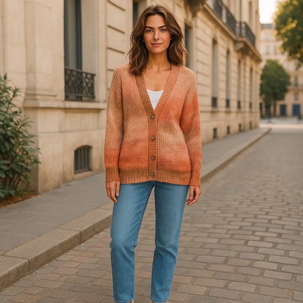 NWT Design History Women’s Space Dye Orange Rust Combo Cardigan Sweater